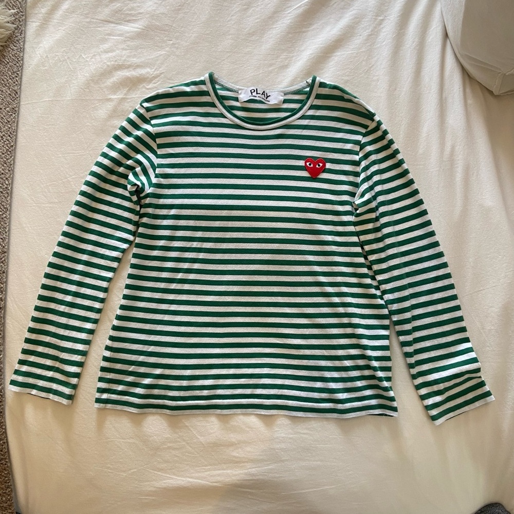 SOLD Comme des Garcons Play - Green and White Long Sleeve Tee